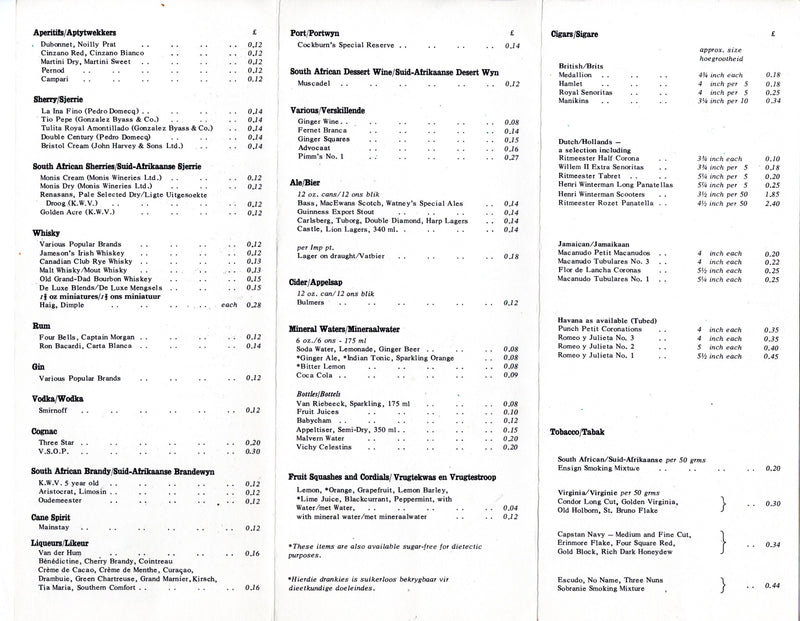 S.A. VAAL: 1961 - Ephemera from 1974 voyage - menus, log, deck plan, stationery, postcards