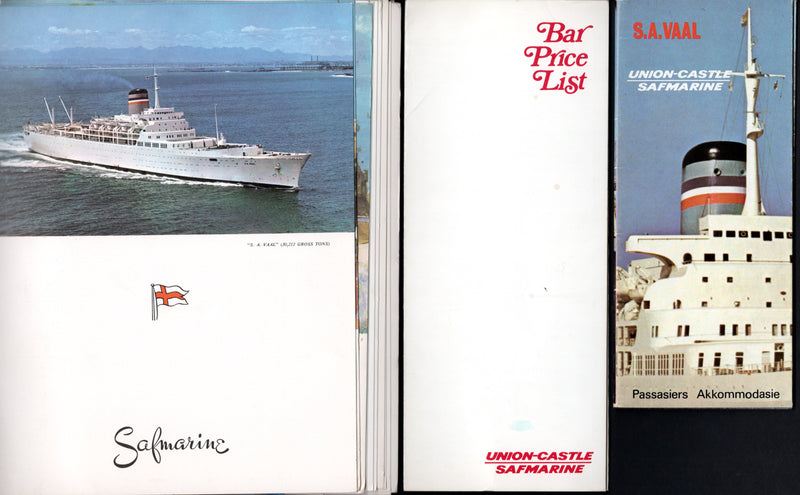 S.A. VAAL: 1961 - Ephemera from 1974 voyage - menus, log, deck plan, stationery, postcards