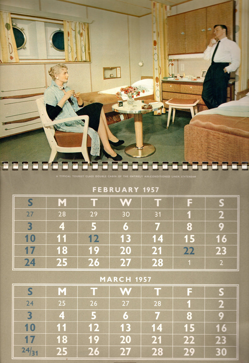 Various Ships - 1957 Holland America Line calendar w/ color ship photos