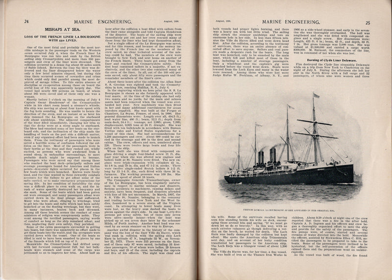 Various: pre-war - 1898 "Marine Engineering" w/ chilling CGT sinking story