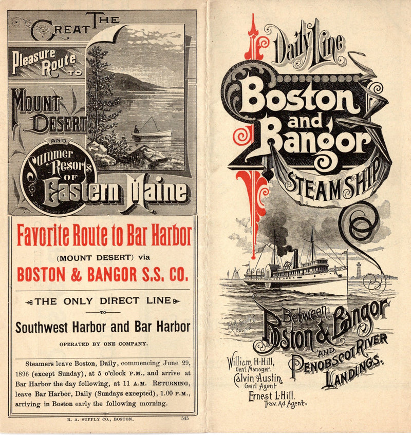 PENOBSOCT & CITY OF BANGOR - 1896 Boston & Bangor S.S. Co. brochure