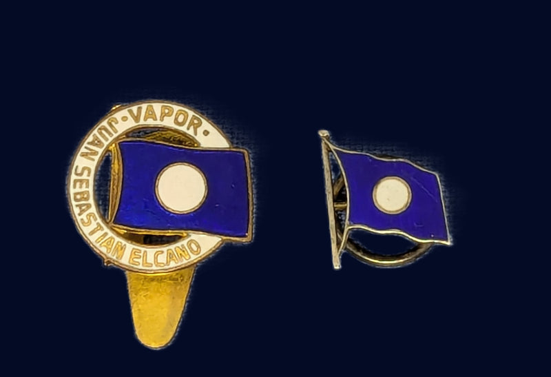 JUAN SEBASTIAN ELCANO: 1928 - 2 lapel pins from 1920s-30s