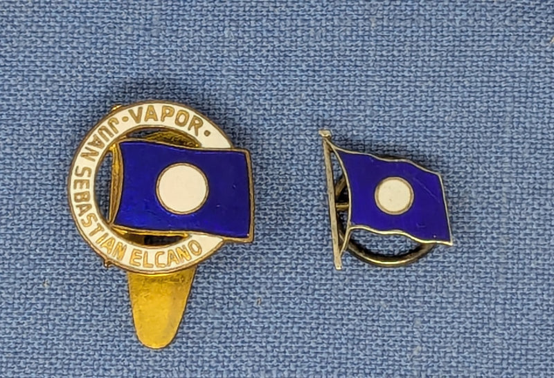 JUAN SEBASTIAN ELCANO: 1928 - 2 lapel pins from 1920s-30s