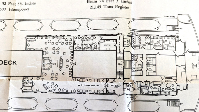 AMERICA: 1905 - Cabin (First) Class deck plan from 1930