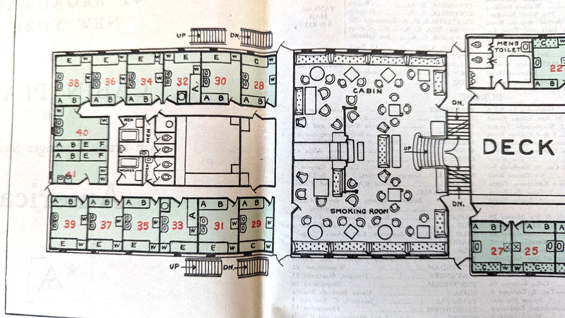 AMERICA: 1905 - Cabin (First) Class deck plan from 1930