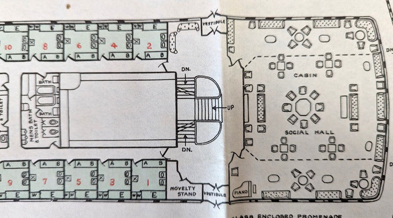 AMERICA: 1905 - Cabin (First) Class deck plan from 1930