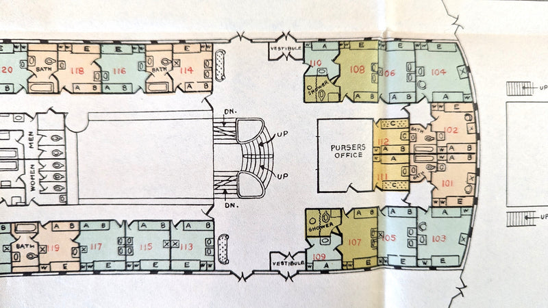 AMERICA: 1905 - Cabin (First) Class deck plan from 1930