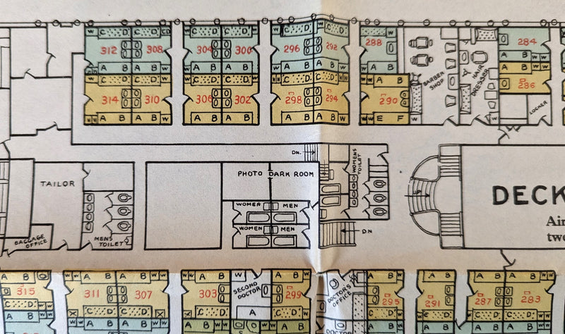 AMERICA: 1905 - Cabin (First) Class deck plan from 1930