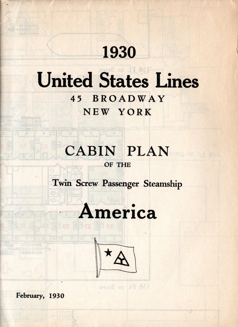 AMERICA: 1905 - Cabin (First) Class deck plan from 1930