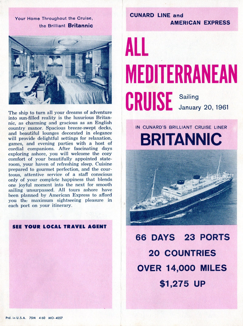 BRITANNIC: 1930 - Never-to-happen 1961 Mediterranean cruise brochure