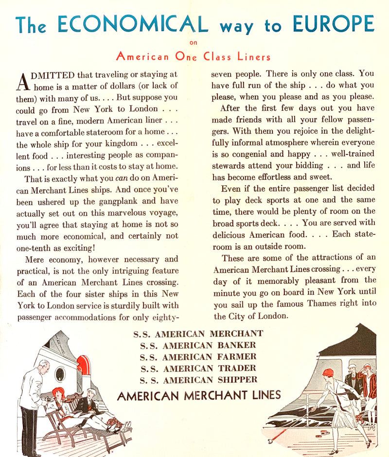 AMERICAN BANKER Class: 1920 - Deluxe deck plan w/ interiors from 1930s