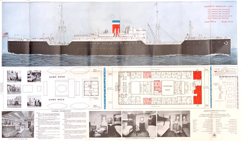 AMERICAN BANKER Class: 1920 - Deluxe deck plan w/ interiors from 1930s