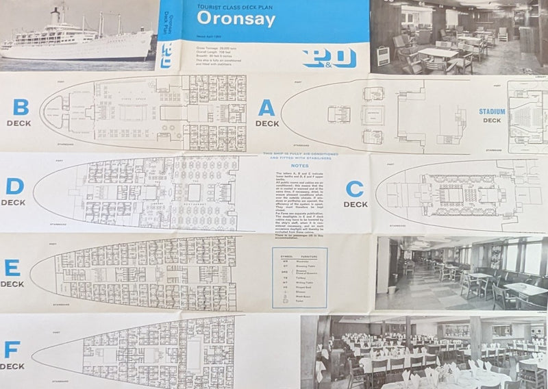 ORONSAY: 1951 - First & Tourist deck plan set w/ interior photos