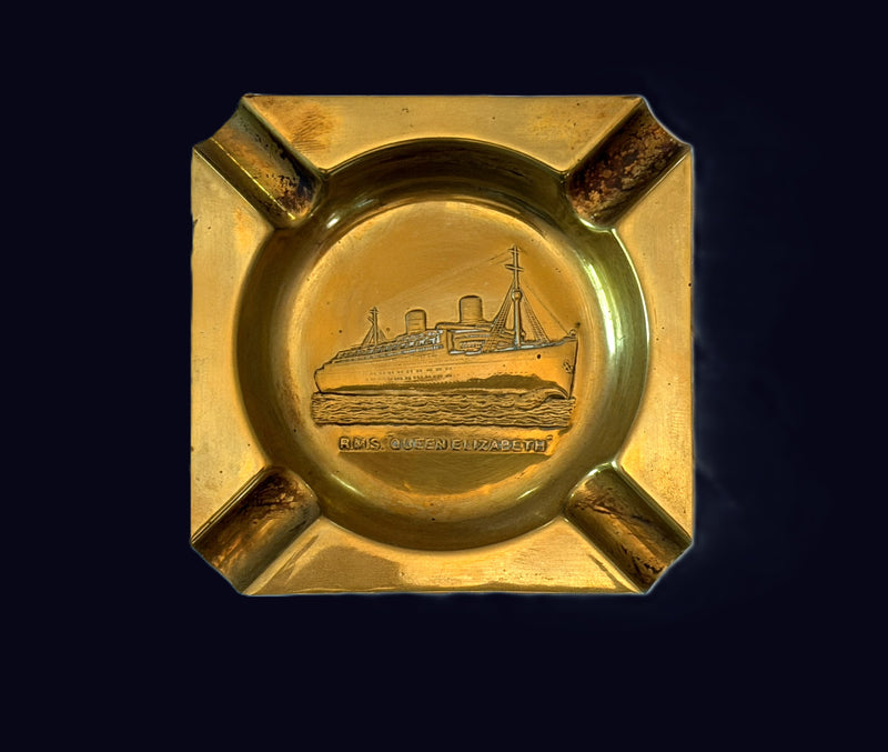 QUEEN ELIZABETH: Brass portrait ashtray