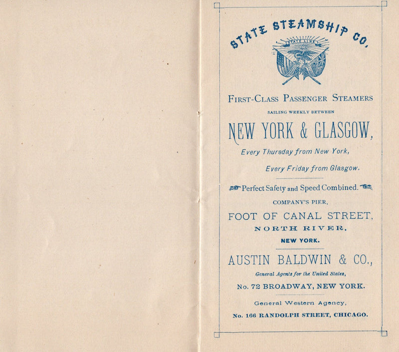 Various: pre-war - Circa 1874 State Line fleet brochure w/ deck plans