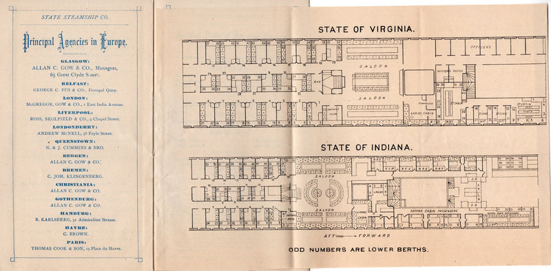 Various: pre-war - Circa 1874 State Line fleet brochure w/ deck plans