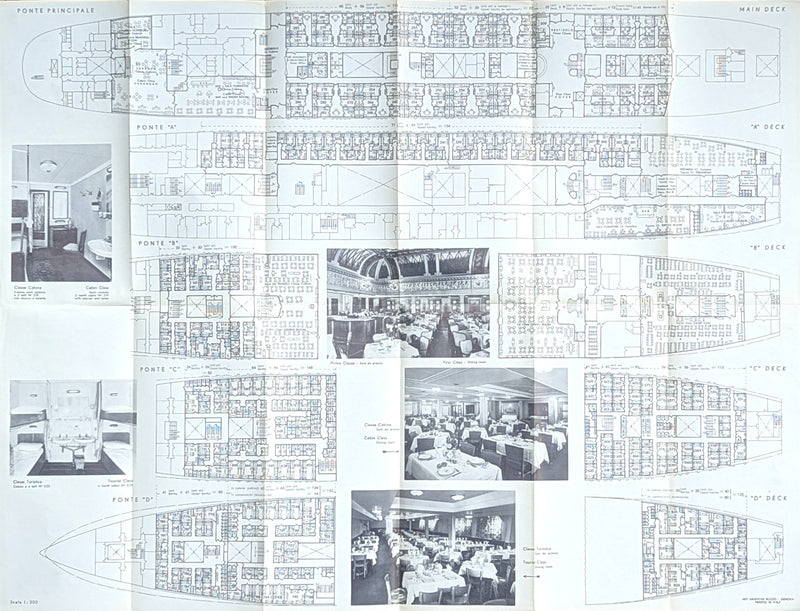 SATURNIA: 1927 - Full ship deck plan w/ interiors from 1962