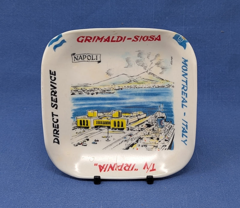 IRPINIA: 1929 - Souvenir pin dish w/ docked ship & Mt. Vesuvius