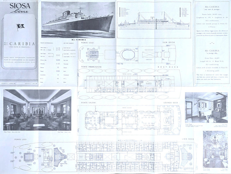 CARIBIA: 1928 - Intro deck plan 1966 of historic old liner