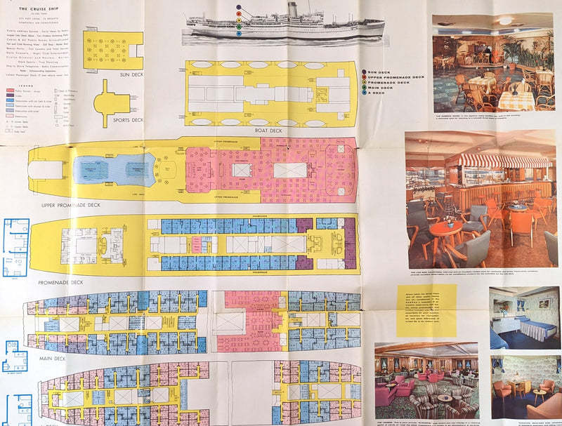 NASSAU: 1924 - Fold-out 1960 cruise brochure w/ deck plans