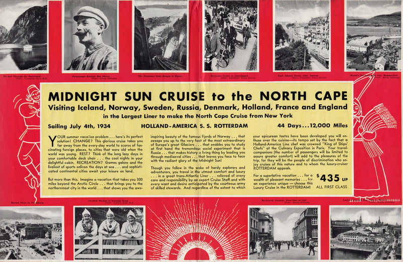 ROTTERDAM: 1908 - Big 1934 North Cape cruise brochure w/ deck plans & interiors