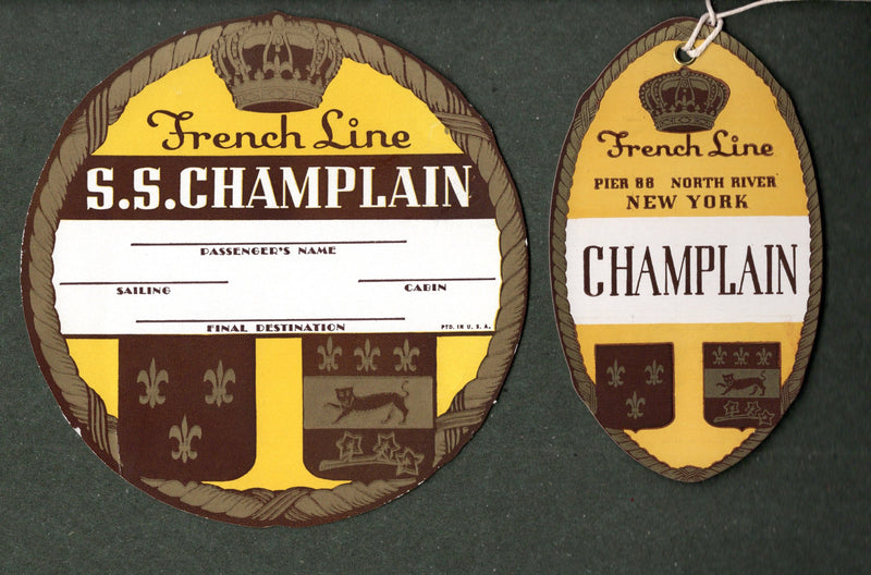 CHAMPLAIN: 1932 - Impressive baggage sticker & tag