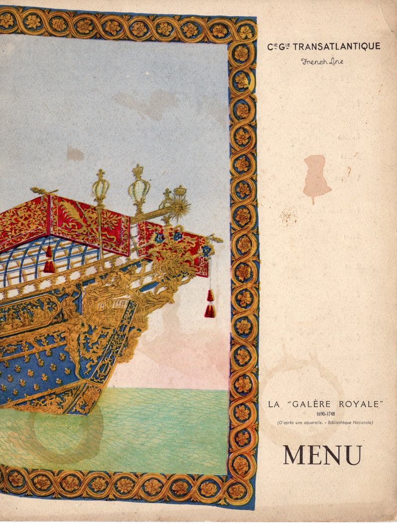 PARIS: 1921 - First Class dinner menu from 1936