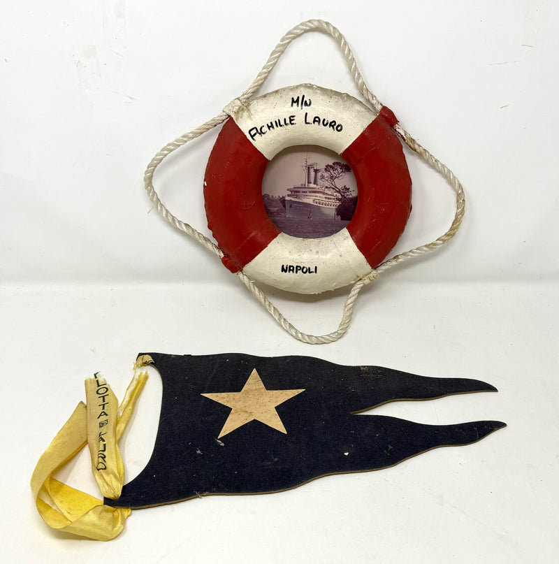 ACHILLE LAURO: 1947 - Souvenir life ring & houseflag cut-out