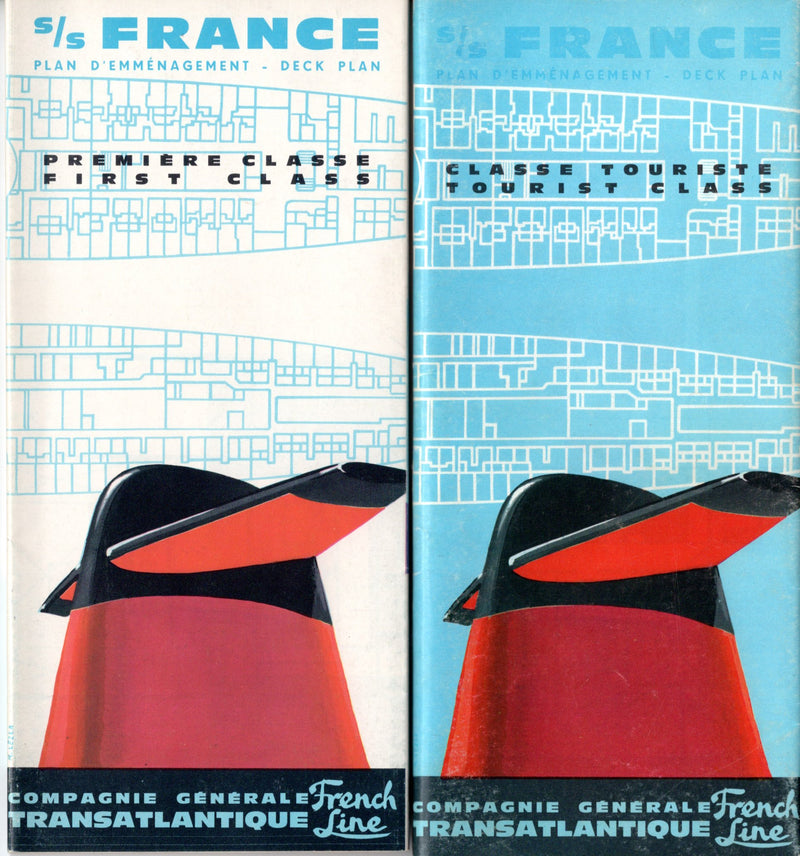 FRANCE: 1962 - First & Tourist class deck plan set from maiden voyage era