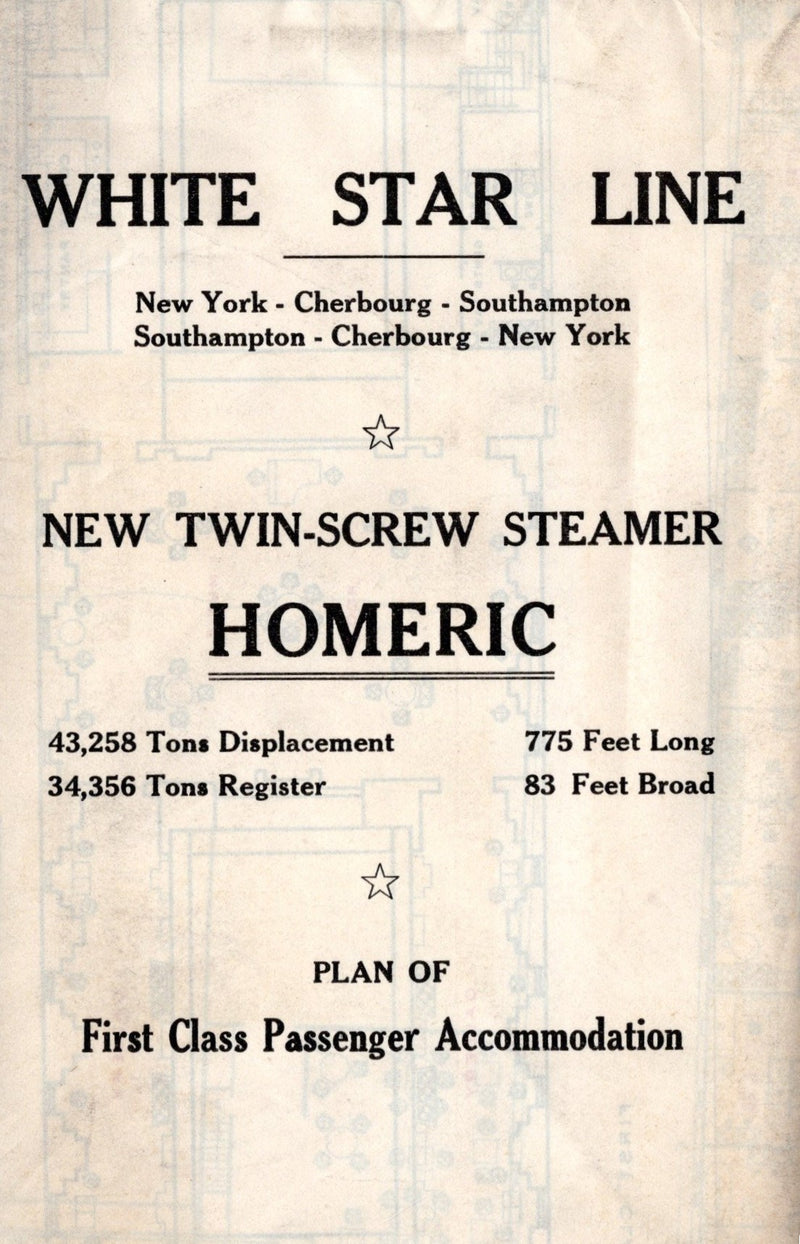 HOMERIC: 1922 - Large First Class deck plan from 1924
