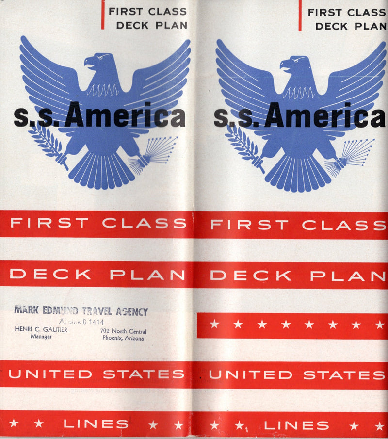 AMERICA: 1940 - Deluxe First Class deck plan w/ interiors from 1950s
