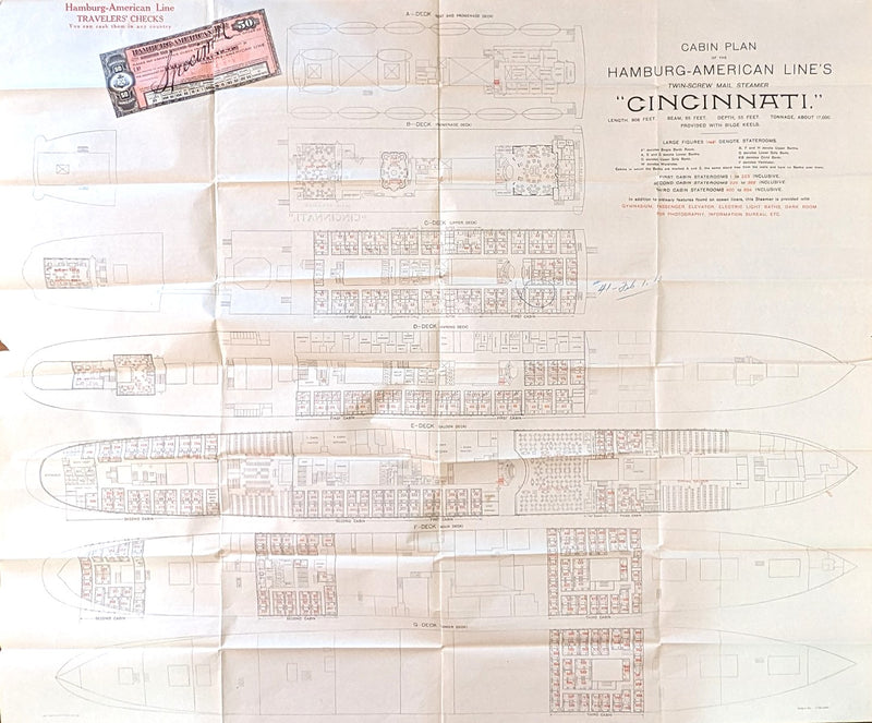 CINCINNATI: 1909 - 3-classes tissue deck plan from 1912