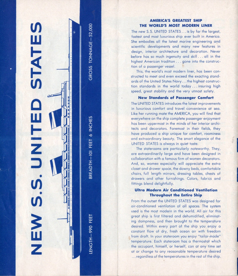 UNITED STATES: 1952 - Preliminary Jan. '52 Cabin Class deck plan