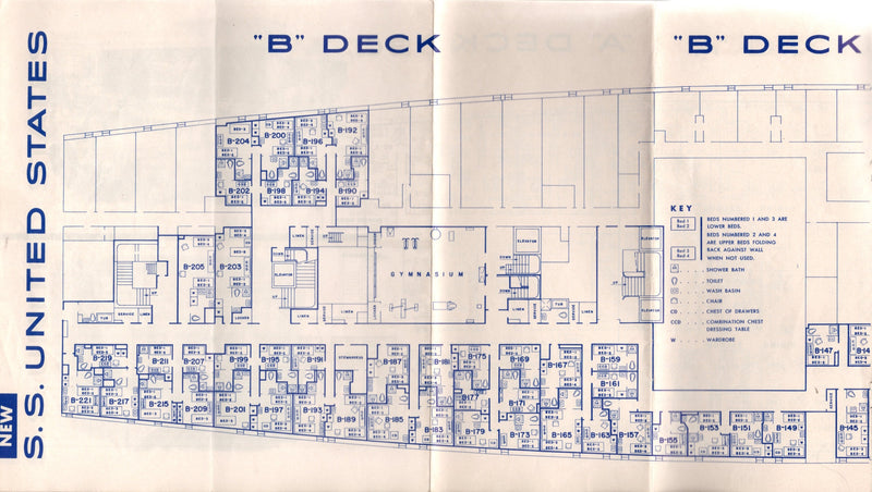 UNITED STATES: 1952 - Preliminary Jan. '52 Cabin Class deck plan