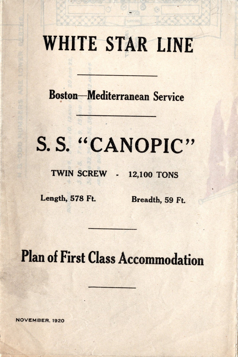 CANOPIC: 1900 - First Class deck plan from 1920