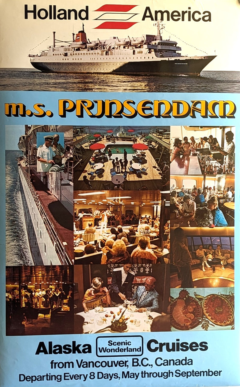 PRINSENDAM: 1974 - Agency poster showing interiors of disaster ship