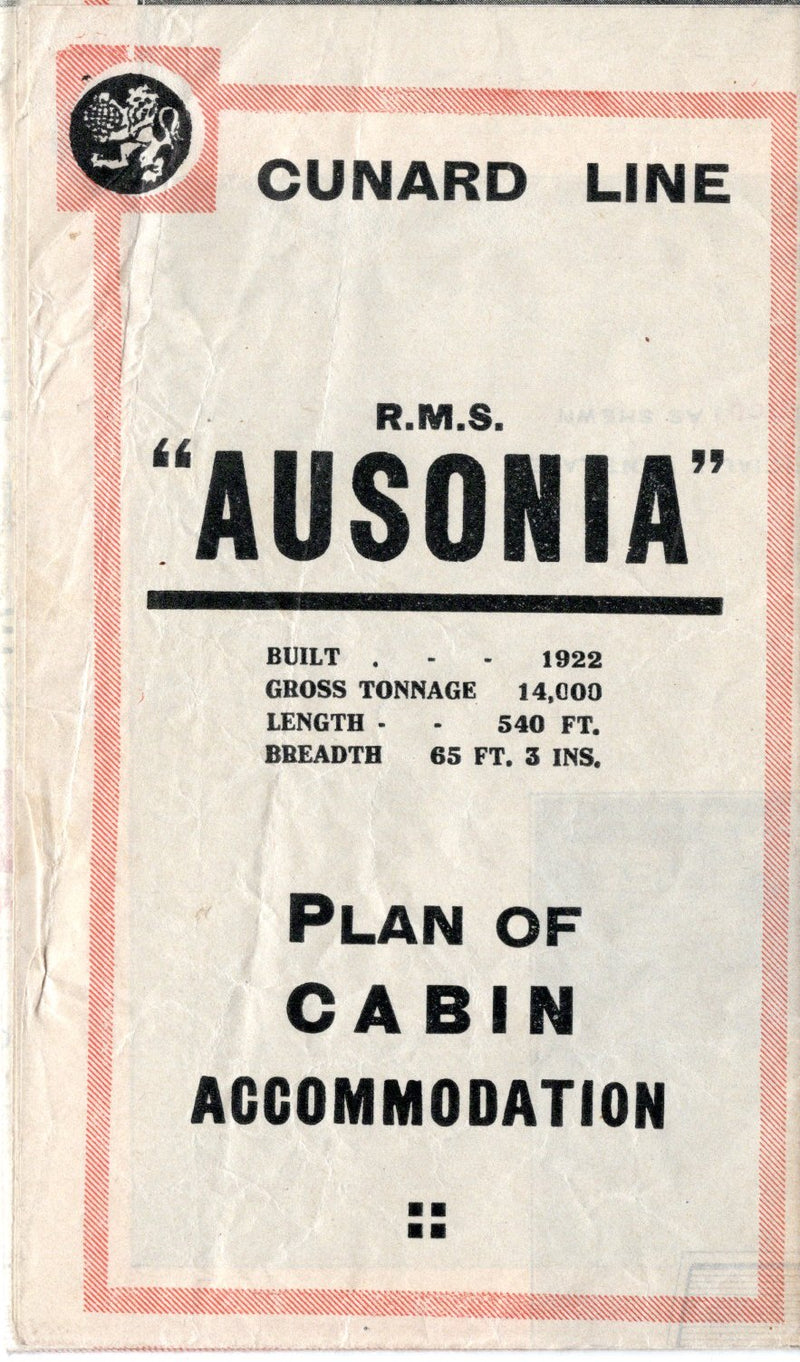 AUSONIA: 1921 - Cabin Class tissue deck plan w/ large interior photos