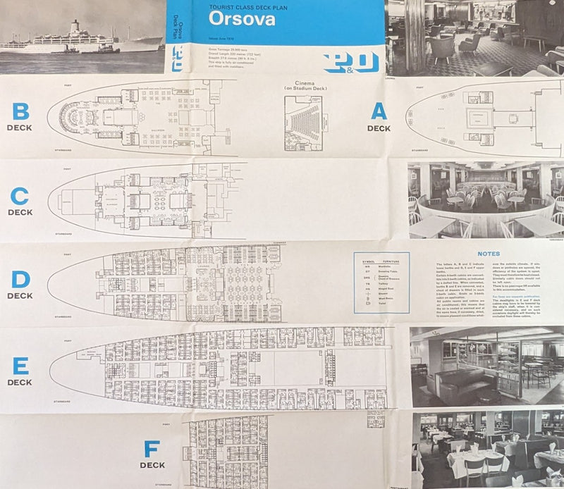 ORSOVA: 1954 - First & Tourist deck plan set w/ interior photos