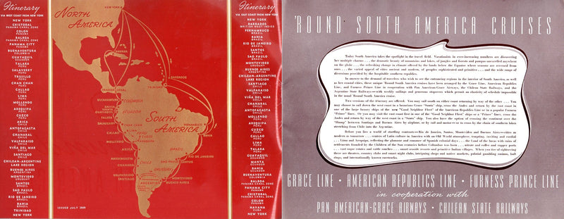 Various: pre-war - Deluxe 1939 "'Round South America" brochure for Grace, Furness, ARL & Pan Am