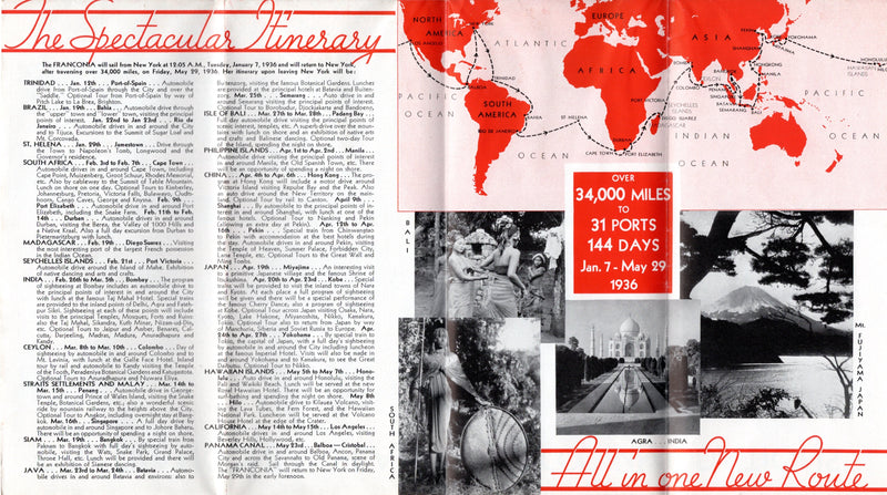 FRANCONIA: 1923 - Around the World brochure w/ plans & photos 1936