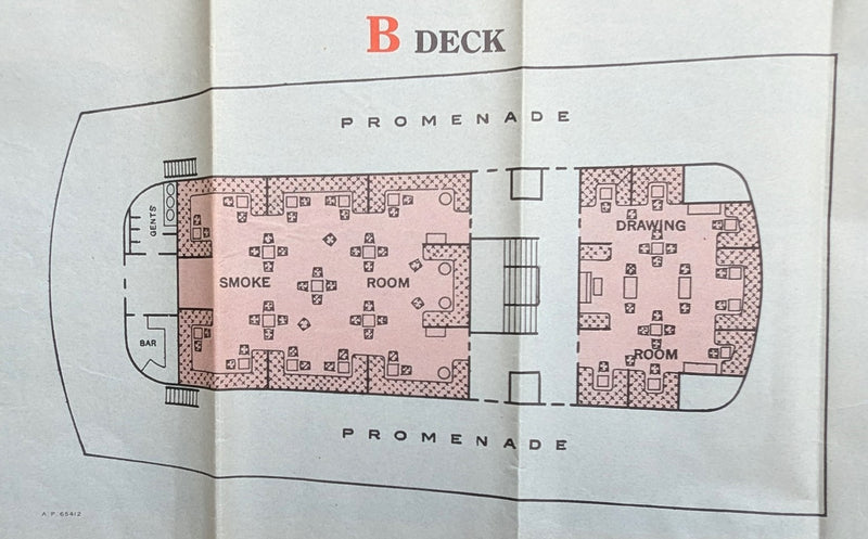 MAURETANIA: 1907 - Cruise plan from 1931 showing Second Class