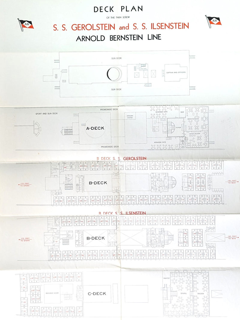 GEROLSTEIN & ILSENSTEIN: 1904 - 1933 Arnold Bernstein deck plan w/ interior photos
