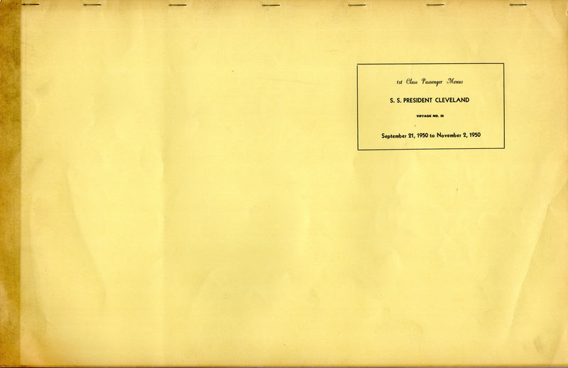 PRESIDENT CLEVELAND: 1947 - Voyage 20 bound daily menus for Steward - 43 total