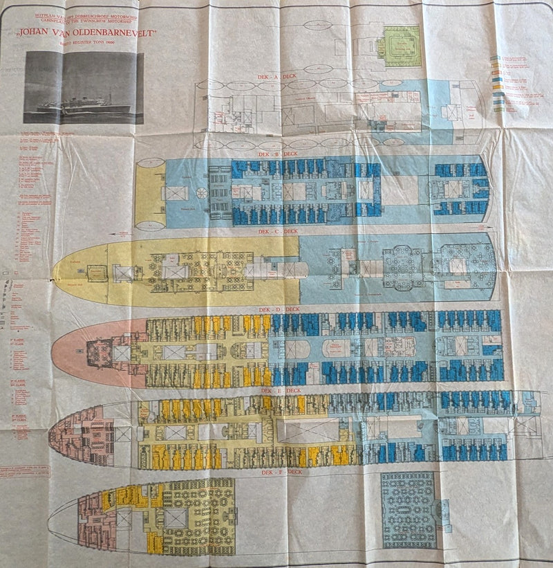 JOHAN VAN OLDENBARNEVELT: 1930 - Large color-coded tissue deck plan from 1929