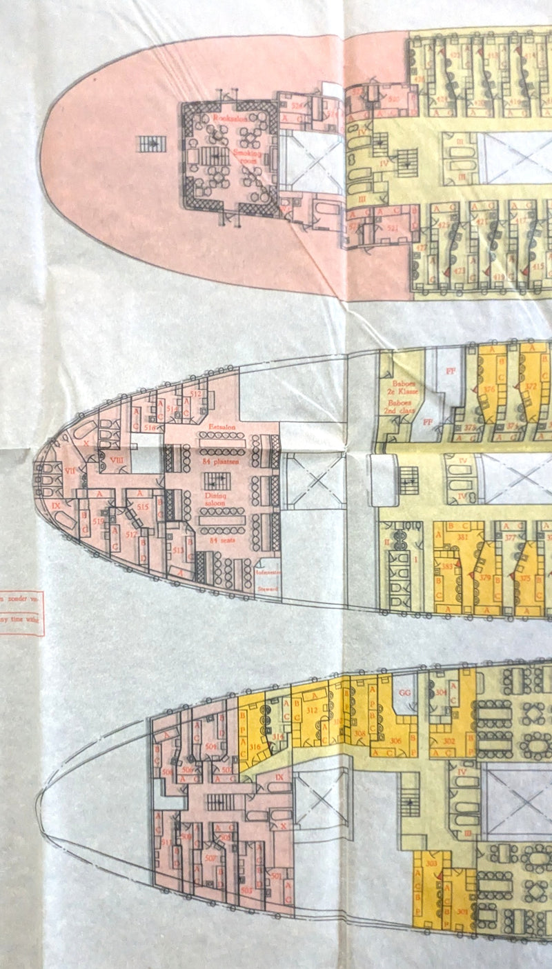JOHAN VAN OLDENBARNEVELT: 1930 - Large color-coded tissue deck plan from 1929