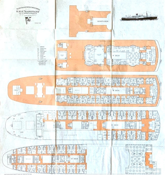 RANGITANE: 1950 - Color-coded deck plan
