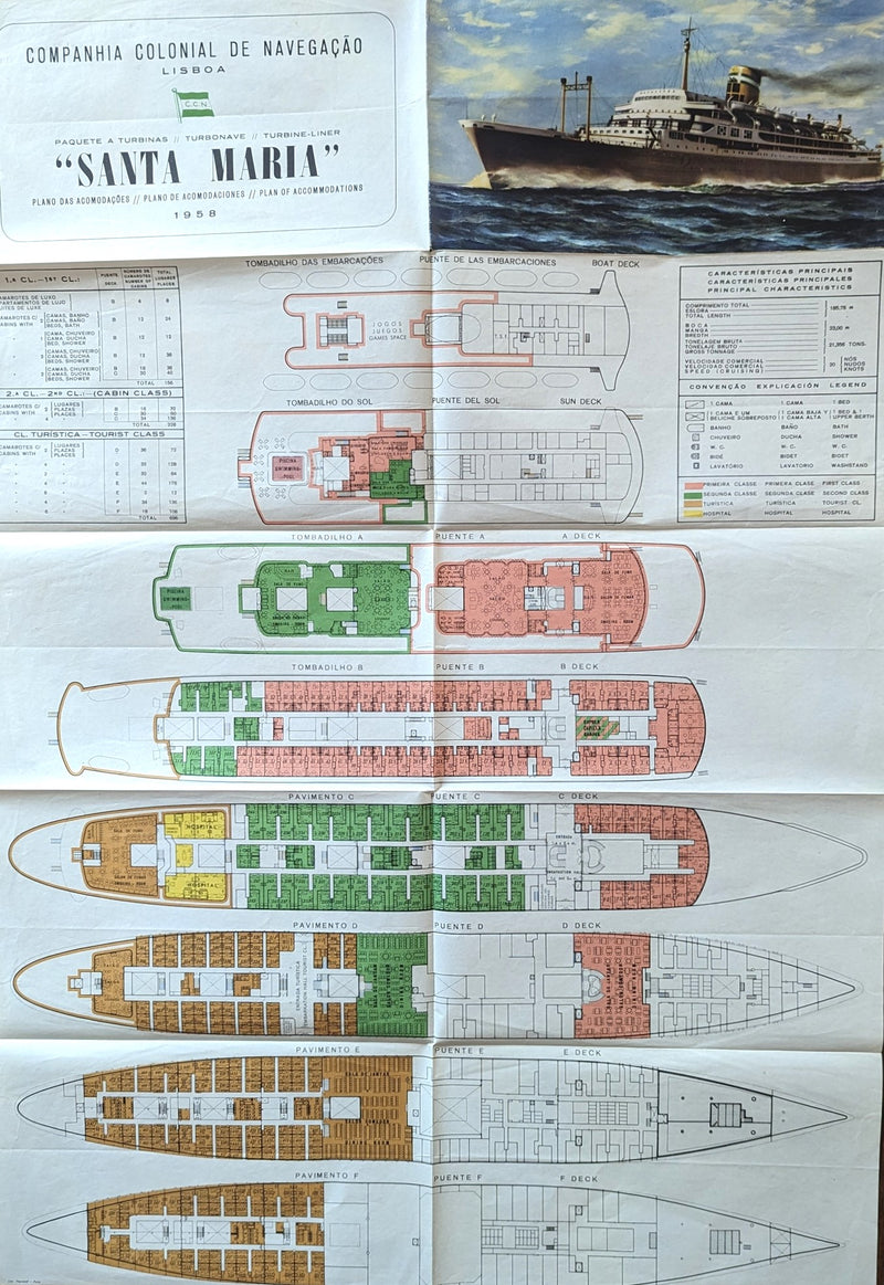SANTA MARIA: 1953 - Tissue deck plan from late 1950s