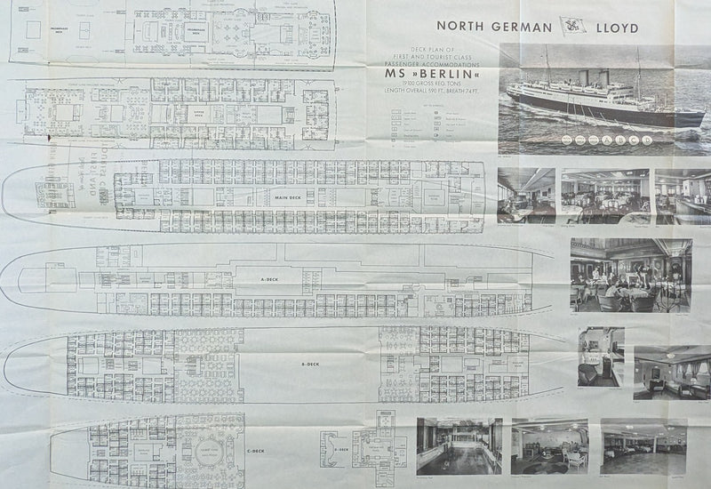 BERLIN: 1925 - First & Tourist deck plan w/ photos from 1960