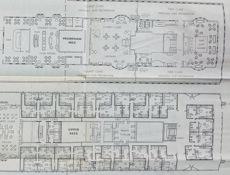 BERLIN: 1925 - First & Tourist deck plan w/ photos from 1960