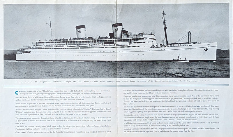 MALOLO: 1927 - BIG 1936 deck plan w/ interior photos